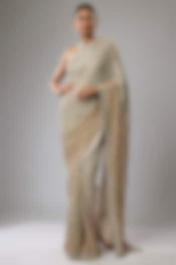 Gold Shaded Georgette Hand Embroidered Reception Saree Set by Rabani & Rakha at Pernia's Pop Up Shop