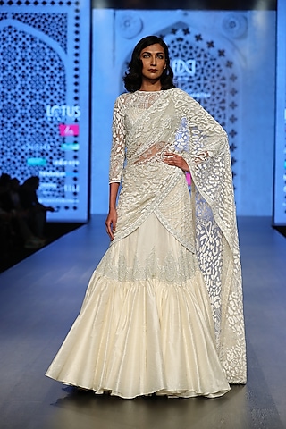 Ivory Embroidered Lehenga Set by Rabani & Rakha