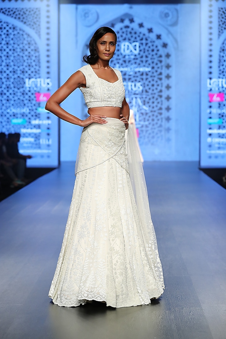 Ivory 18 Kali Embroidered Bridal Lehenga Set by Rabani & Rakha at Pernia's Pop Up Shop