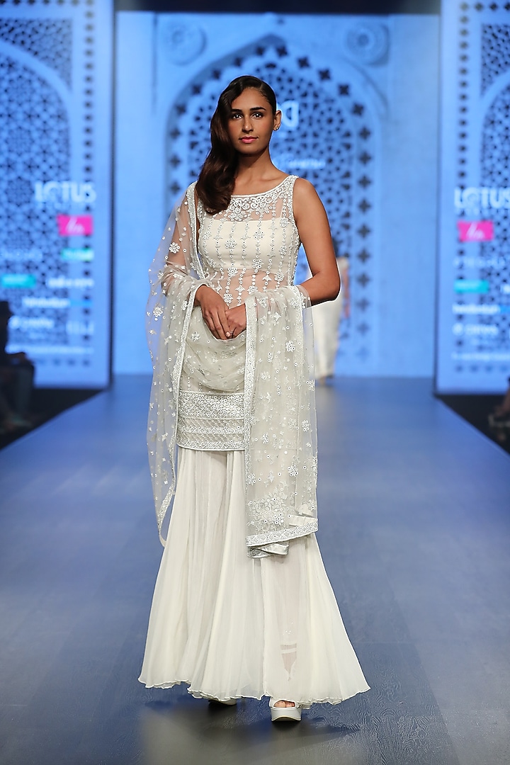 Ivory Embroidered Bridal Sharara Set by Rabani & Rakha at Pernia's Pop Up Shop