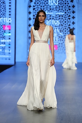 Ivory Roughed Tasseled Jumpsuit by Rabani & Rakha