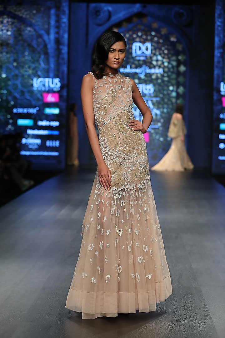 Gold Embroidered A-Line Jaal Gown by Rabani & Rakha at Pernia's Pop Up Shop