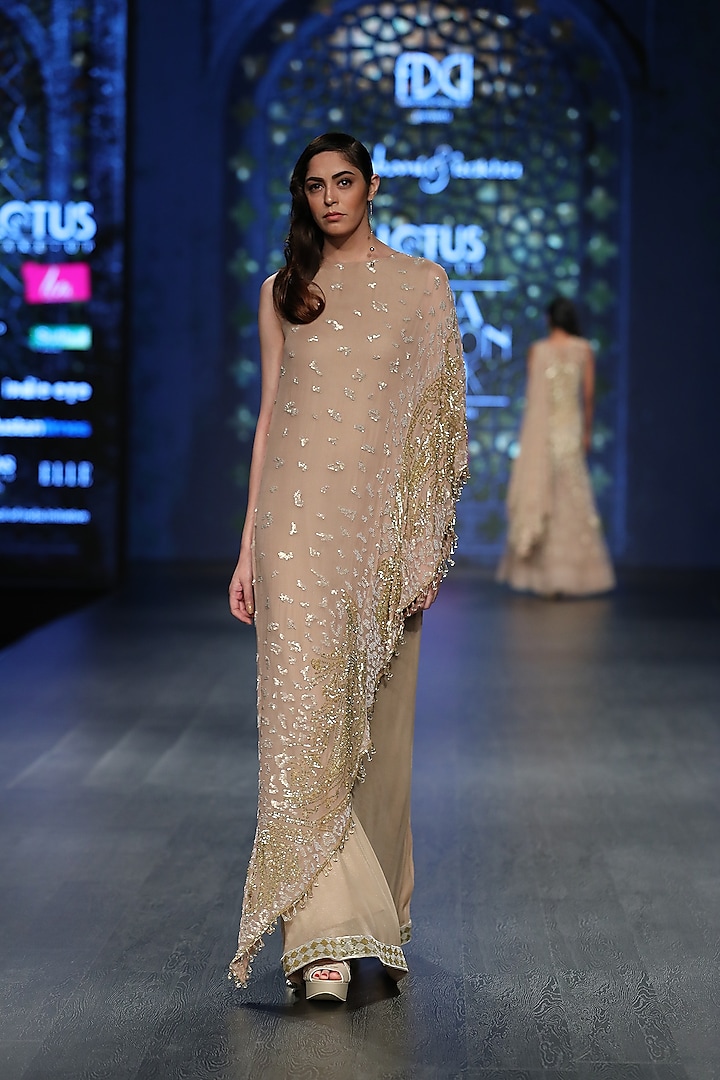 Gold Embroidered Cape Gown by Rabani & Rakha at Pernia's Pop Up Shop