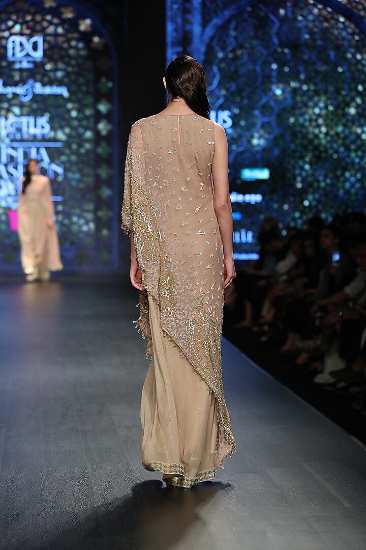 Gold Embroidered Cape Gown by Rabani & Rakha at Pernia's Pop Up Shop