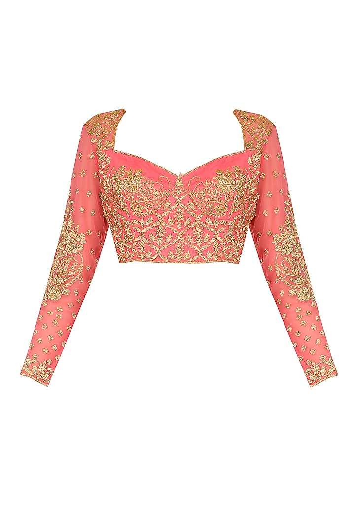 Rose pink floral embroidered saree set available only at Pernia's Pop Up Shop.
