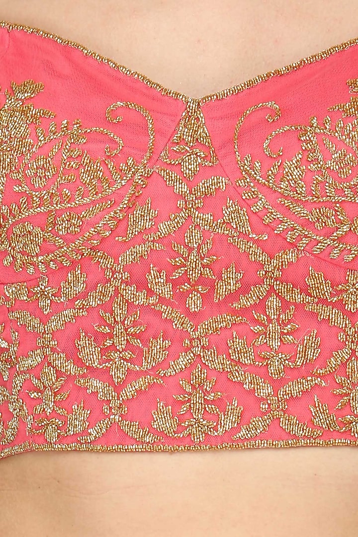 Rose pink floral embroidered saree set available only at Pernia's Pop Up Shop.