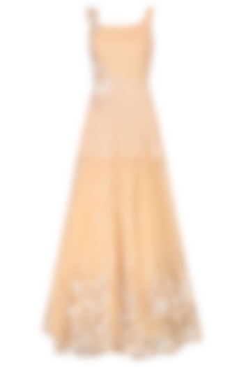 Peach Floral Embroidered Flared Gown by Rabani & Rakha