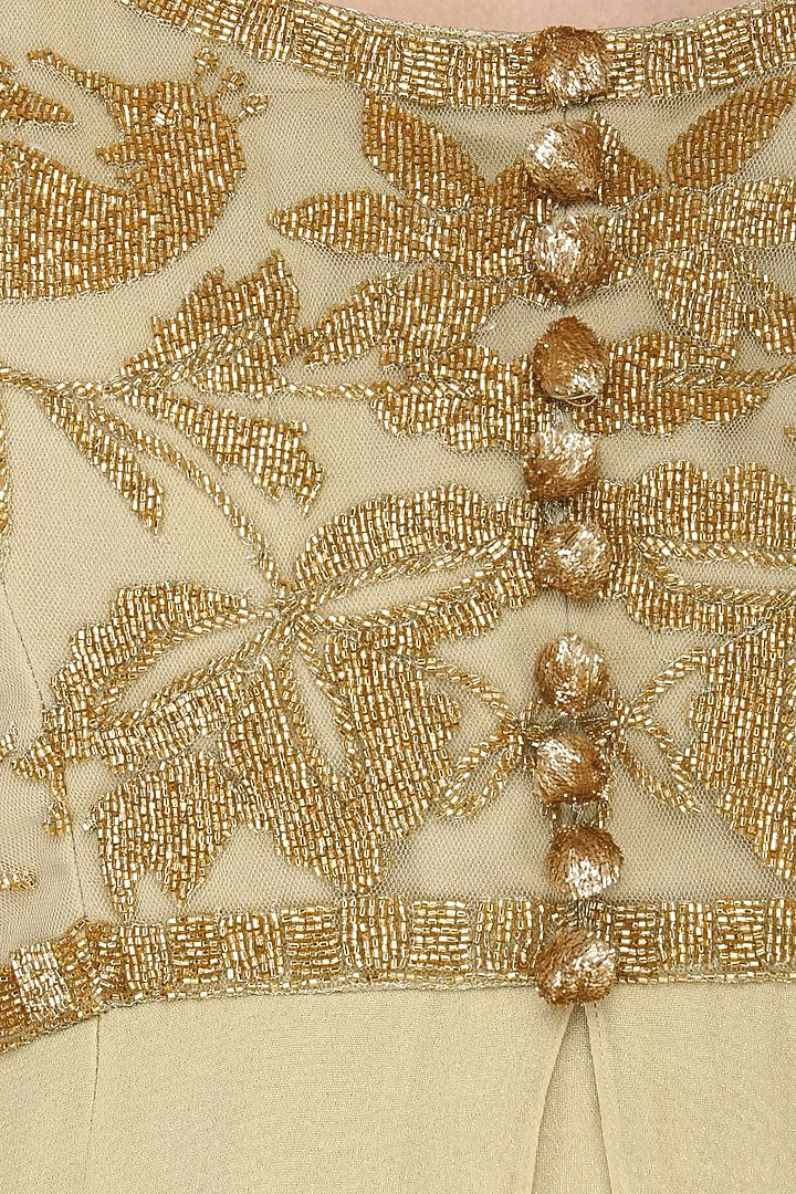 Beige floral embroidered shimmer gown available only at Pernia's Pop Up Shop.