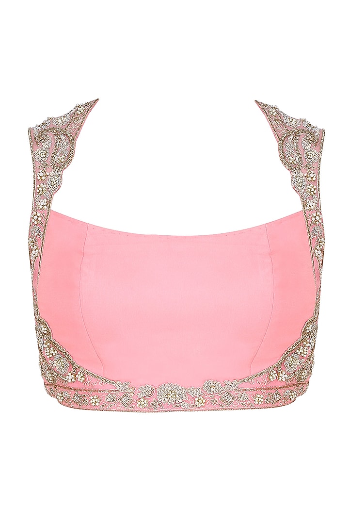 Pink floral embroidered saree with blouse available only at Pernia's Pop Up Shop.