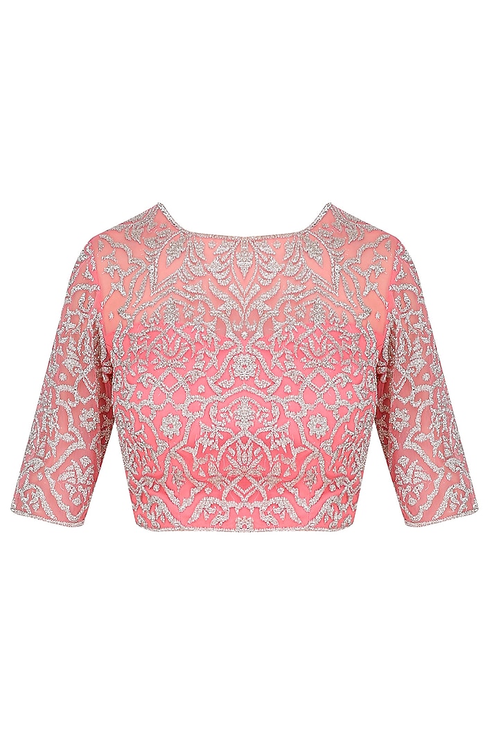 Rose pink floral embroidered saree with blouse available only at Pernia's Pop Up Shop.