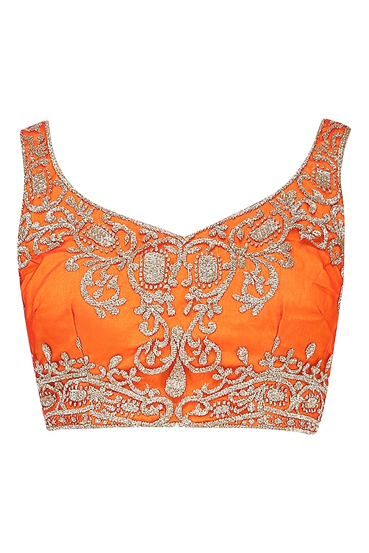 Orange sequins embellished saree with blouse available only at Pernia's Pop Up Shop.