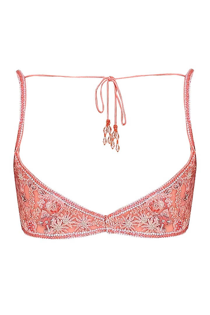 Peach rosette embroidered saree with blouse available only at Pernia's Pop Up Shop.