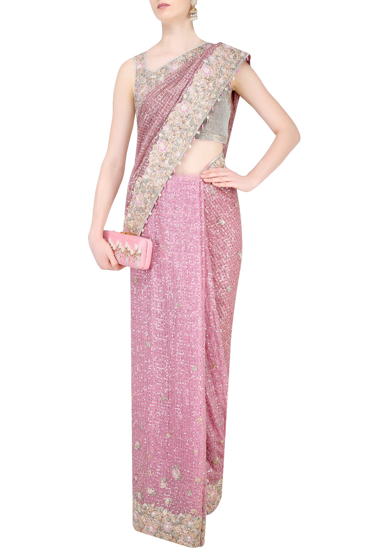 Baby Pink Tusser Khaddi Silver Zari Saree – Umay Benaras