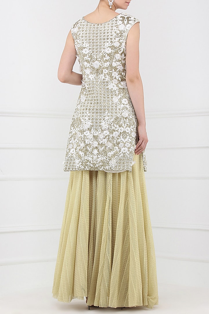 Ivory and gold embroidered sharara pants set available only at Pernia's Pop Up Shop.