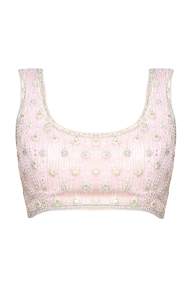 Ivory and pink fully embroidered net tier lehenga saree available only at Pernia's Pop Up Shop.