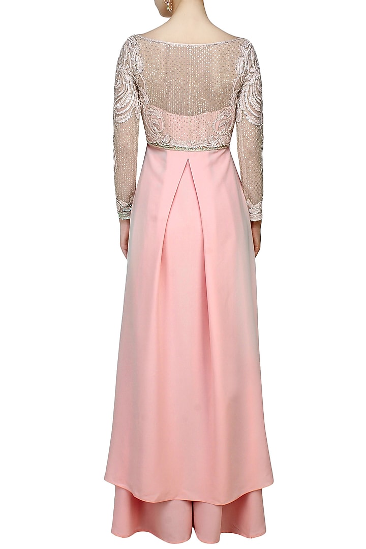 Blush pink embroidered drape top with pink palazzos available only at Pernia's Pop Up Shop.
