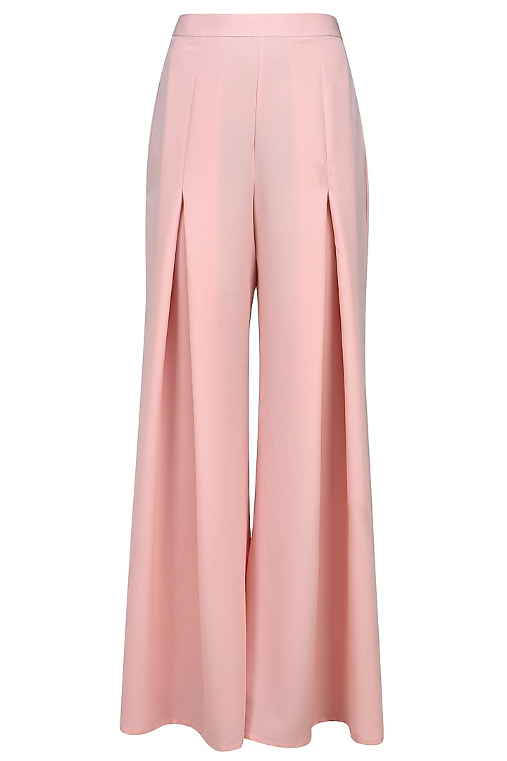 Blush pink embroidered drape top with pink palazzos available only at Pernia's Pop Up Shop.