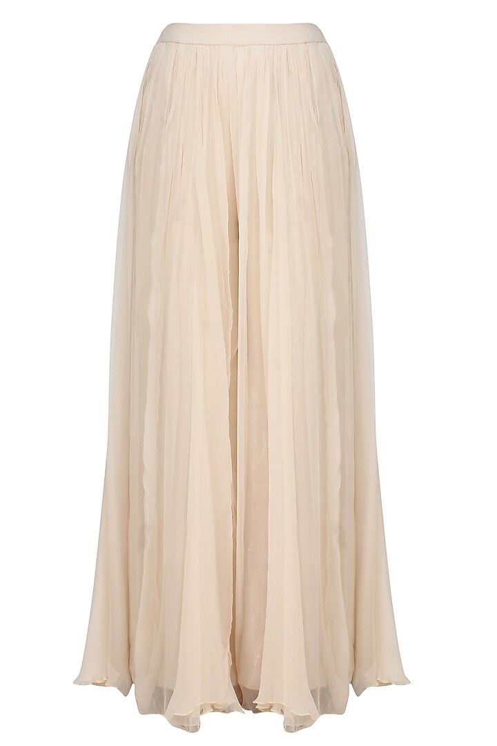 Ivory embroidered drape top with ivory pleated trousers available only at Pernia's Pop Up Shop.
