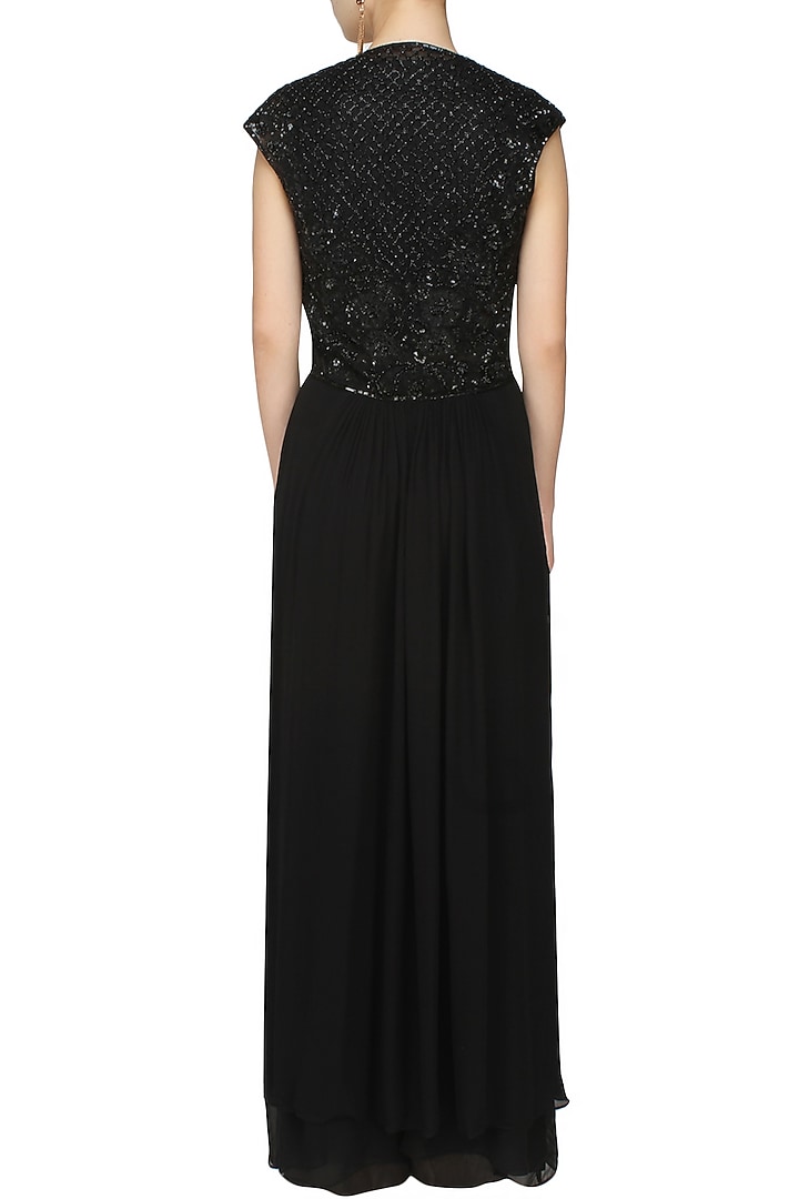 Black embroidered bolero with drape and palazzos available only at Pernia's Pop Up Shop.