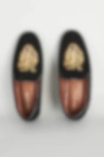 Black Velvet Embellished Loafers by ROHAN ARORA