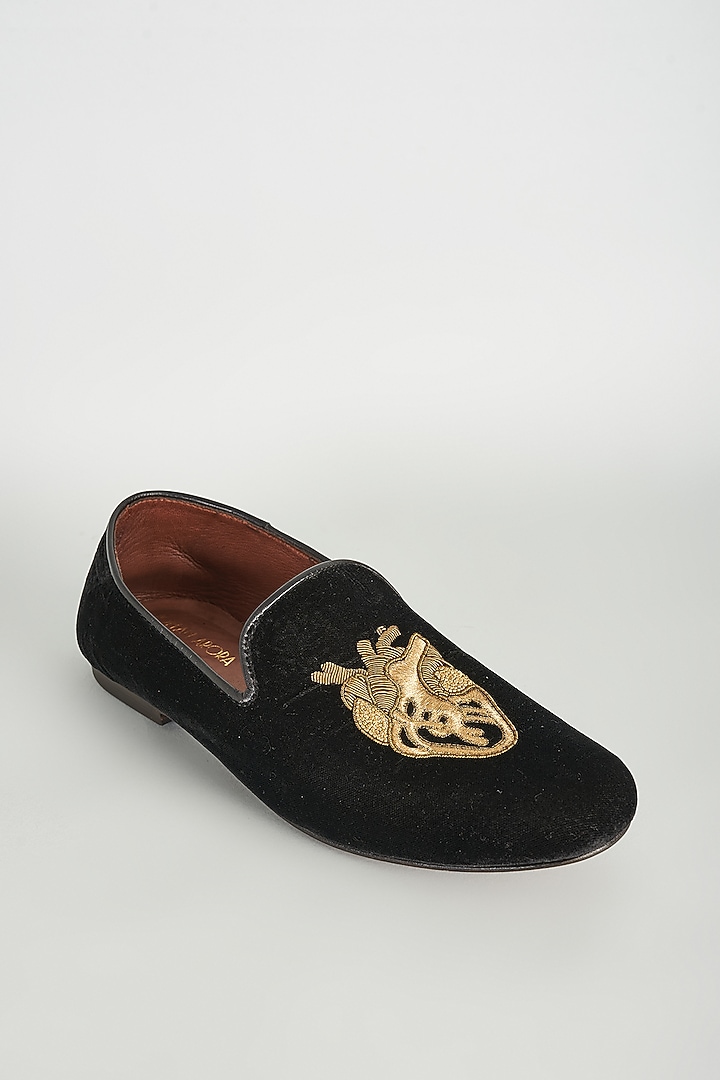 Black Velvet Embellished Loafers by ROHAN ARORA at Pernia's Pop Up Shop