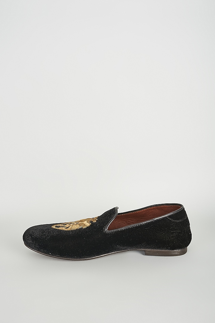 Black Velvet Embellished Loafers by ROHAN ARORA at Pernia's Pop Up Shop
