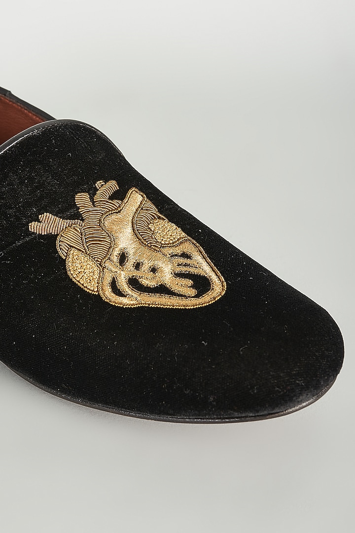 Black Velvet Embellished Loafers by ROHAN ARORA at Pernia's Pop Up Shop