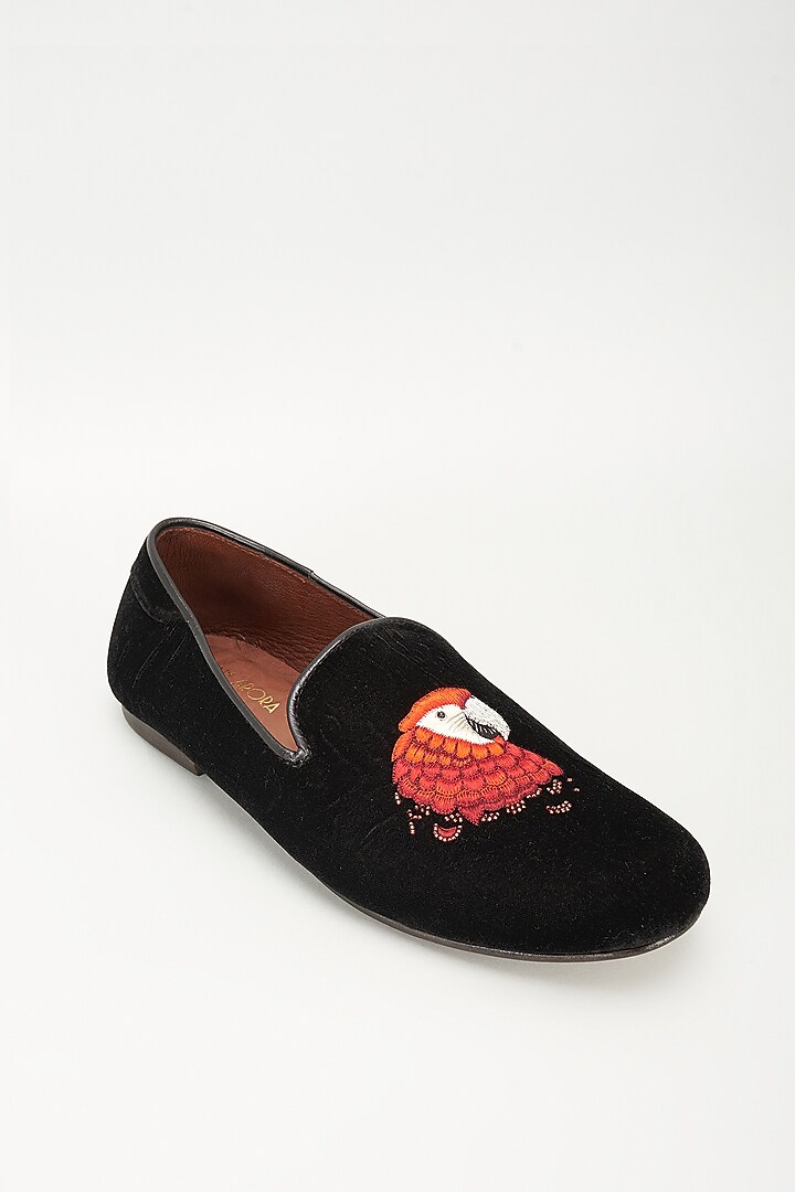 Black Velvet Embellished Loafers by ROHAN ARORA at Pernia's Pop Up Shop