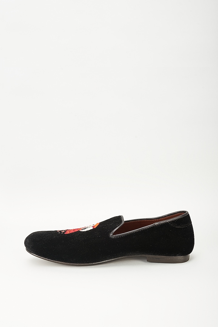 Black Velvet Embellished Loafers by ROHAN ARORA at Pernia's Pop Up Shop