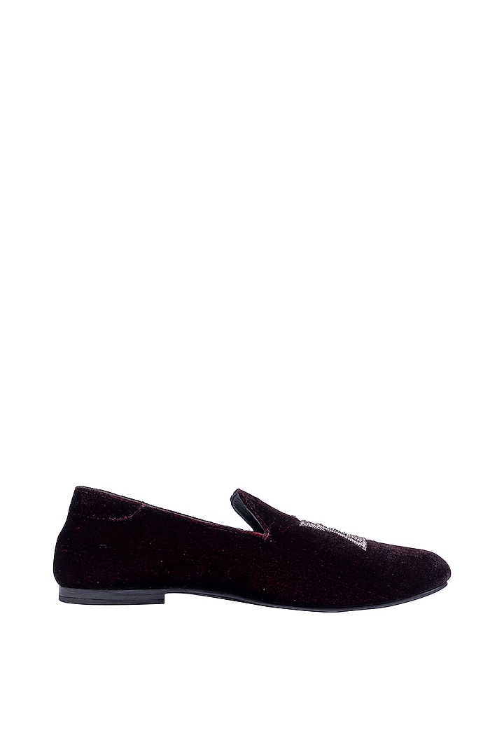 Wine Velvet Embellished Loafers by ROHAN ARORA at Pernia's Pop Up Shop