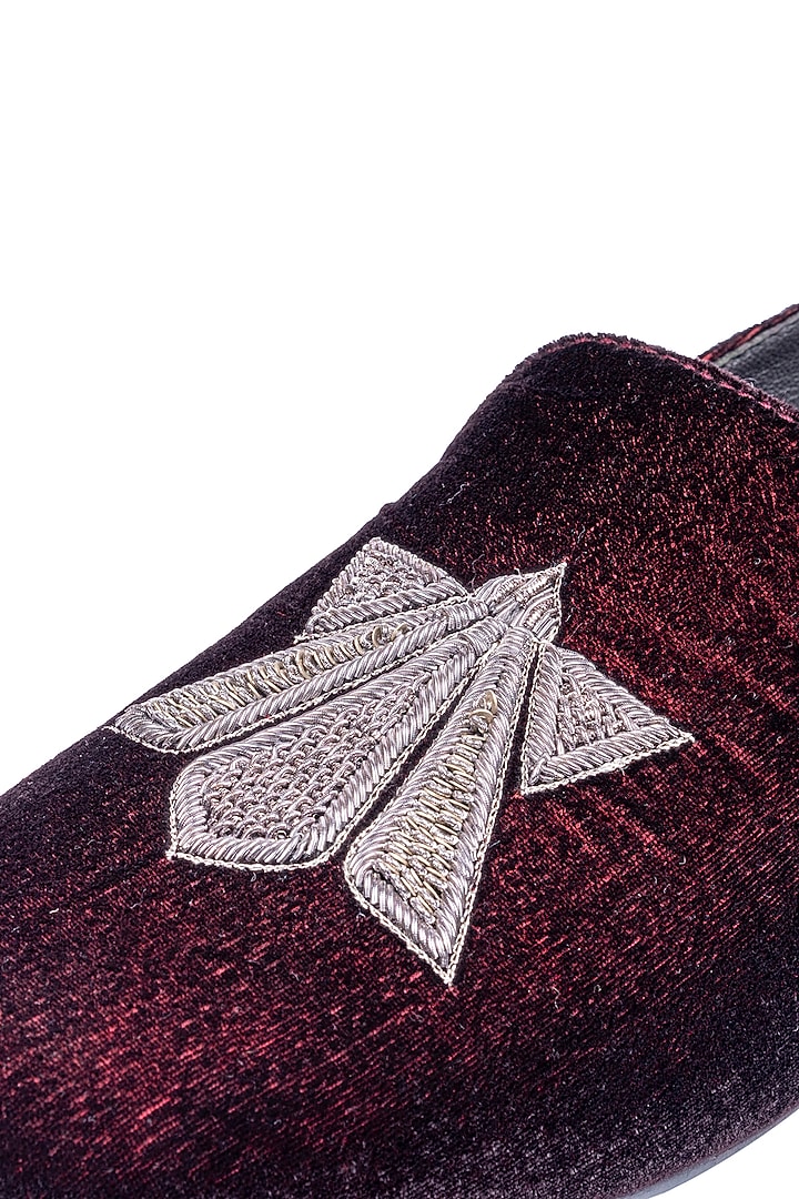 Wine Velvet Embellished Loafers by ROHAN ARORA at Pernia's Pop Up Shop