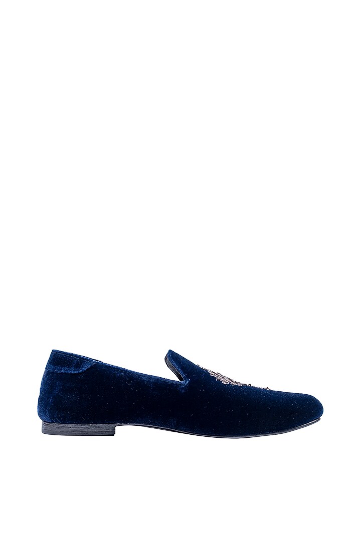 Blue Velvet Embellished Loafers by ROHAN ARORA at Pernia's Pop Up Shop