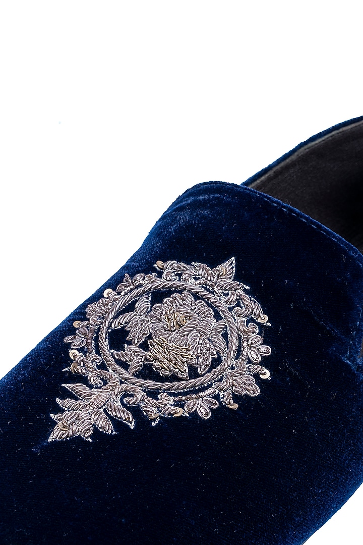 Blue Velvet Embellished Loafers by ROHAN ARORA at Pernia's Pop Up Shop