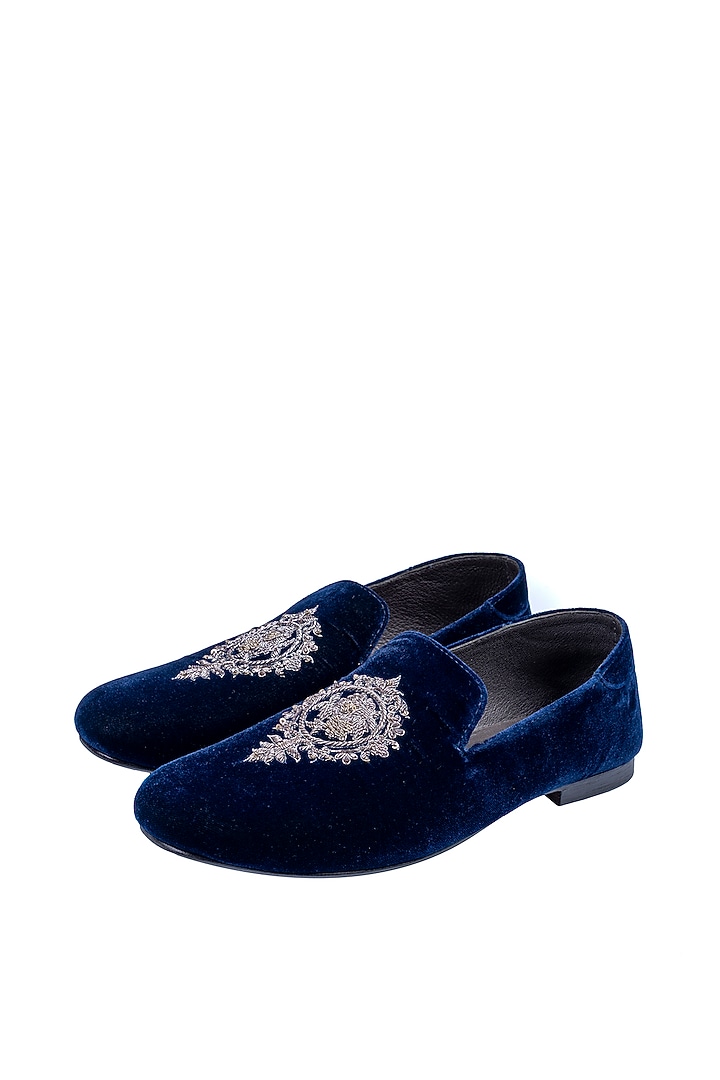 Blue Velvet Embellished Loafers by ROHAN ARORA at Pernia's Pop Up Shop