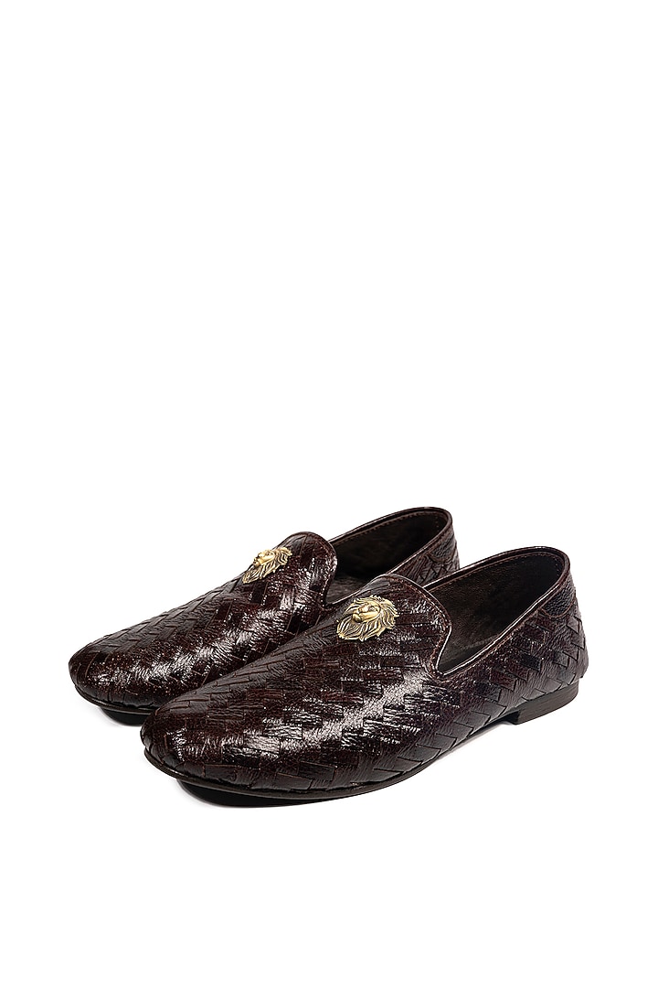Bombay Brown Leather Embellished Loafers by ROHAN ARORA at Pernia's Pop Up Shop