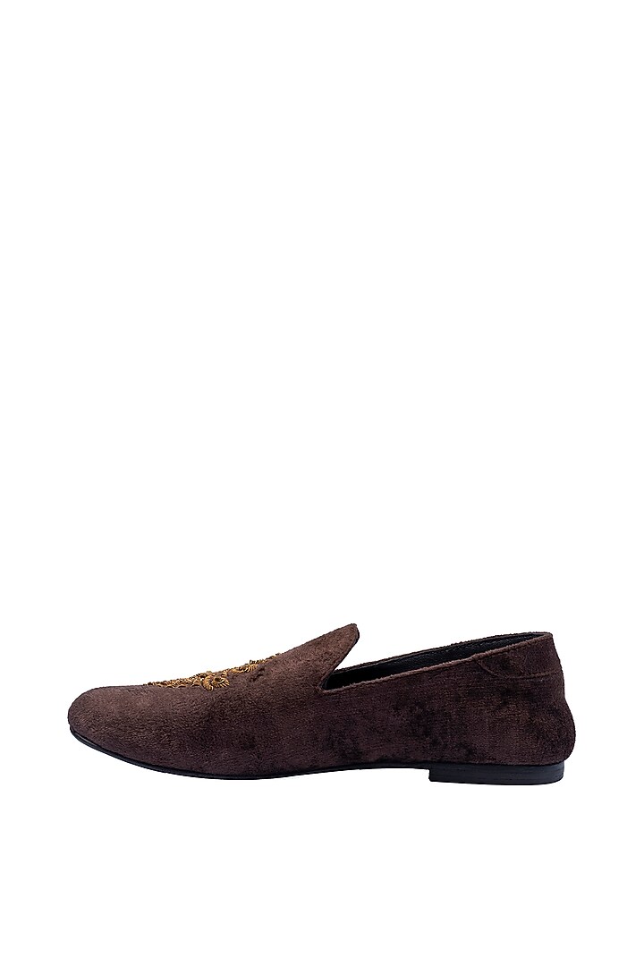 Brown Velvet Embellished Loafers by ROHAN ARORA at Pernia's Pop Up Shop
