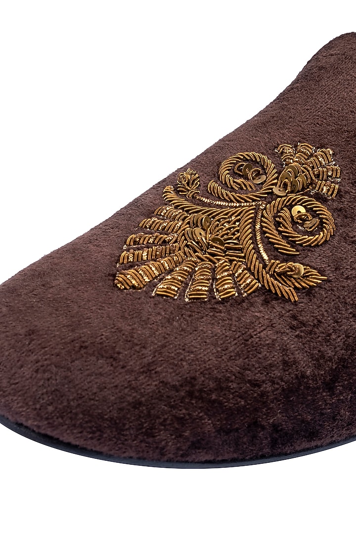 Brown Velvet Embellished Loafers by ROHAN ARORA at Pernia's Pop Up Shop
