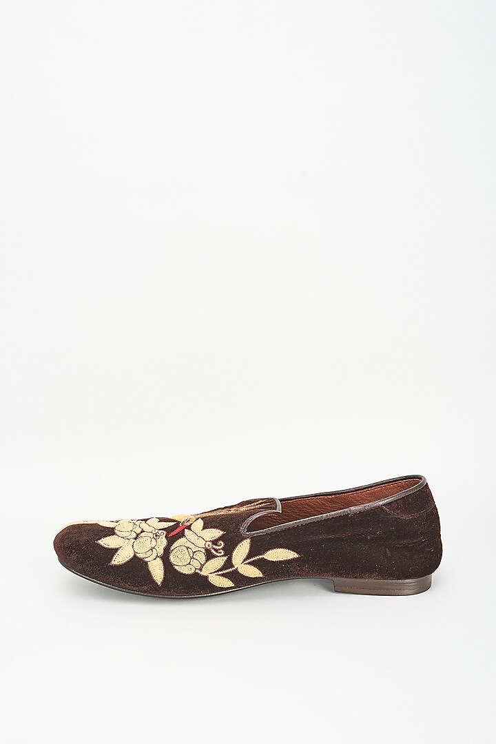Brown Velvet Embellished Loafers by ROHAN ARORA at Pernia's Pop Up Shop