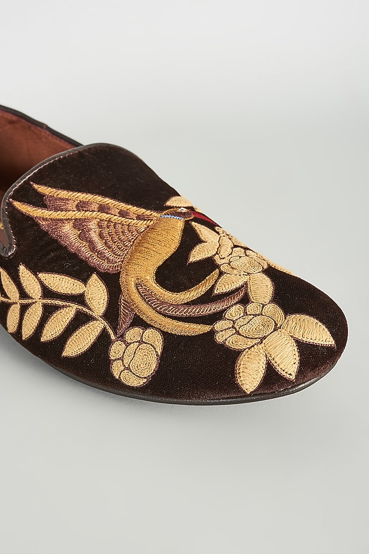 Brown Velvet Embellished Loafers by ROHAN ARORA at Pernia's Pop Up Shop