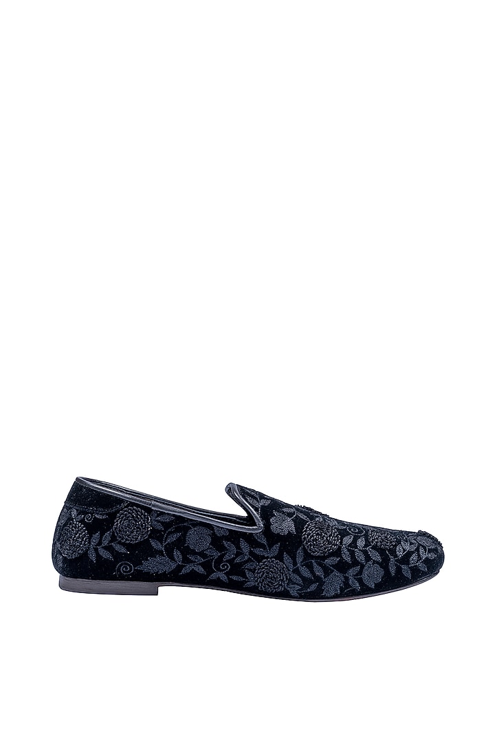 Black Velvet Embellished Loafers by ROHAN ARORA at Pernia's Pop Up Shop