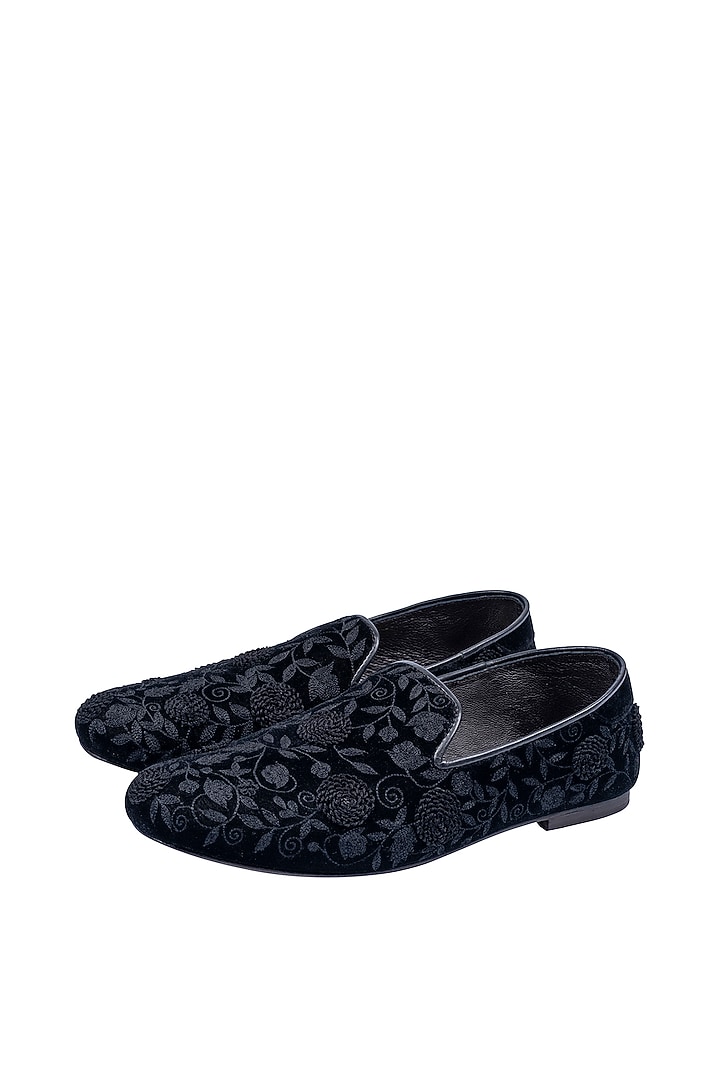 Black Velvet Embellished Loafers by ROHAN ARORA at Pernia's Pop Up Shop