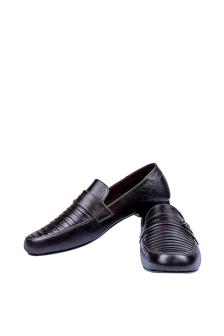 Deep Chocolate Leather Embellished Loafers by ROHAN ARORA