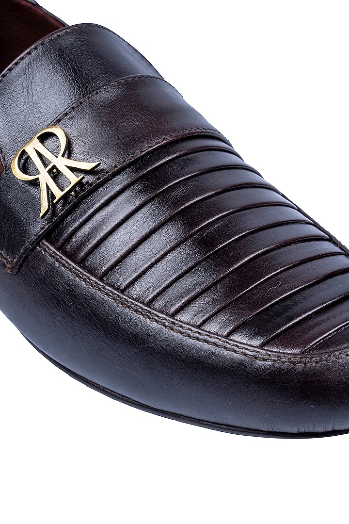 Deep Chocolate Leather Embellished Loafers by ROHAN ARORA at Pernia's Pop Up Shop