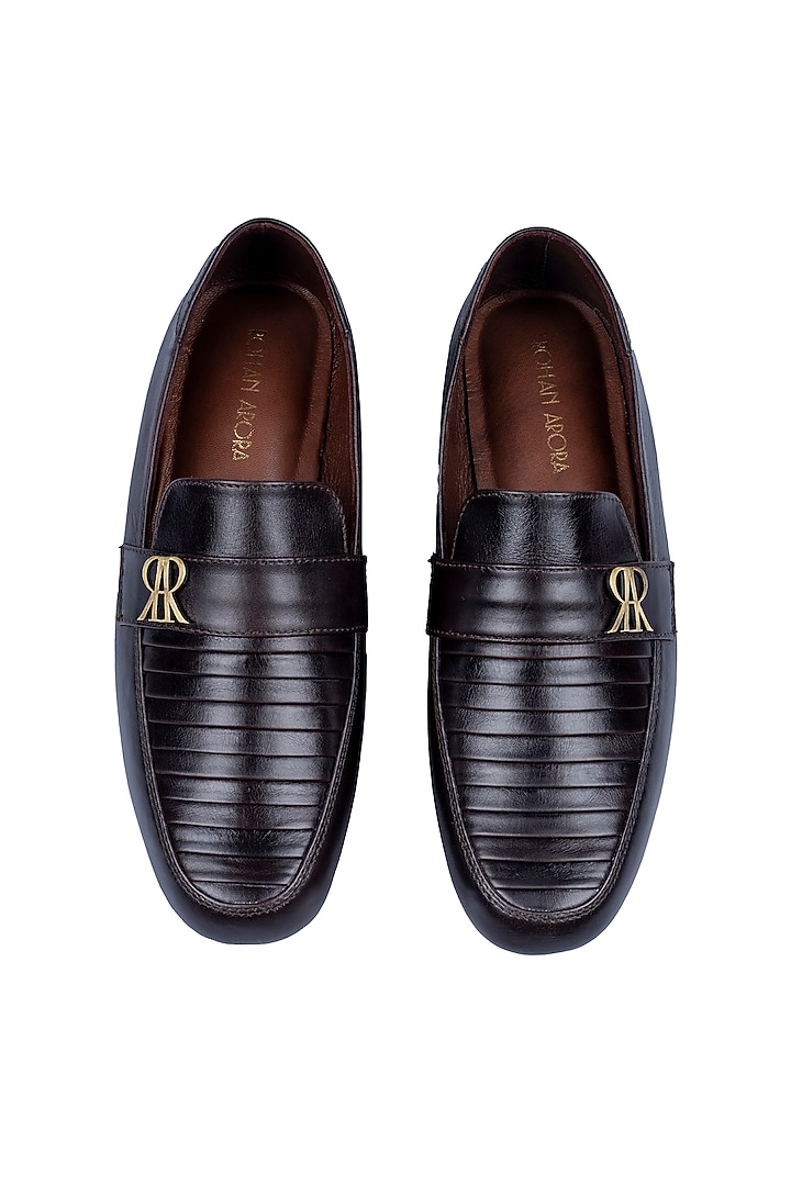 Deep Chocolate Leather Embellished Loafers by ROHAN ARORA at Pernia's Pop Up Shop