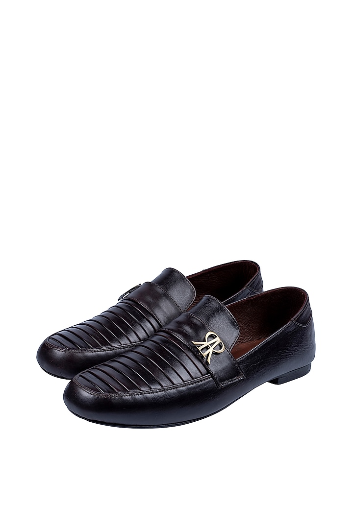 Deep Chocolate Leather Embellished Loafers by ROHAN ARORA at Pernia's Pop Up Shop
