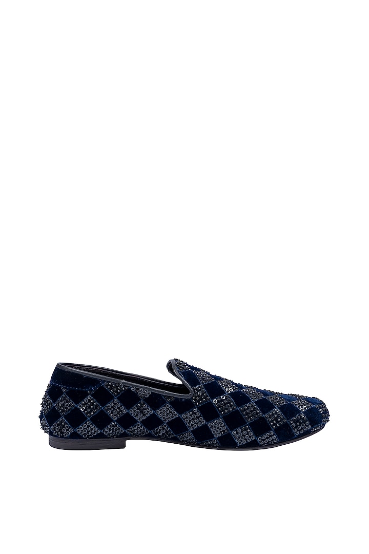 Blue Velvet Embellished Loafers by ROHAN ARORA at Pernia's Pop Up Shop