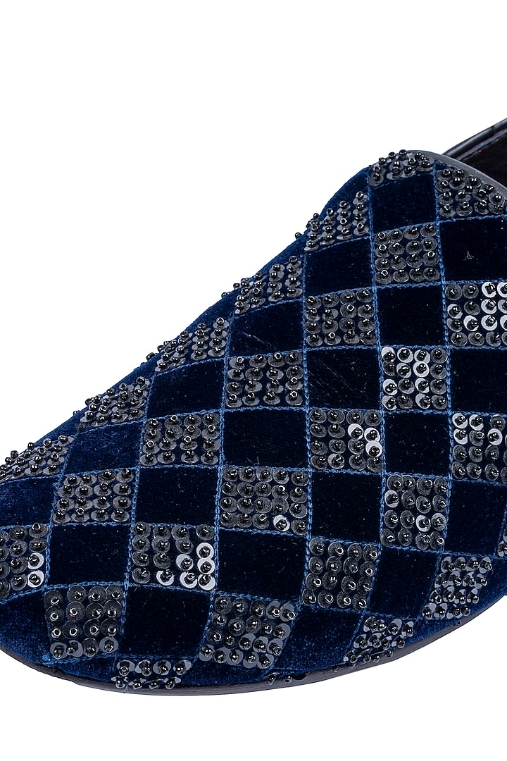 Blue Velvet Embellished Loafers by ROHAN ARORA at Pernia's Pop Up Shop