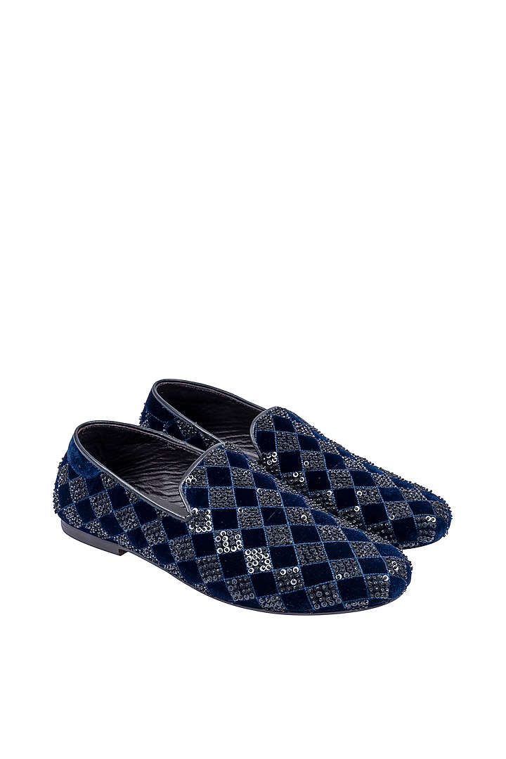 Blue Velvet Embellished Loafers by ROHAN ARORA at Pernia's Pop Up Shop