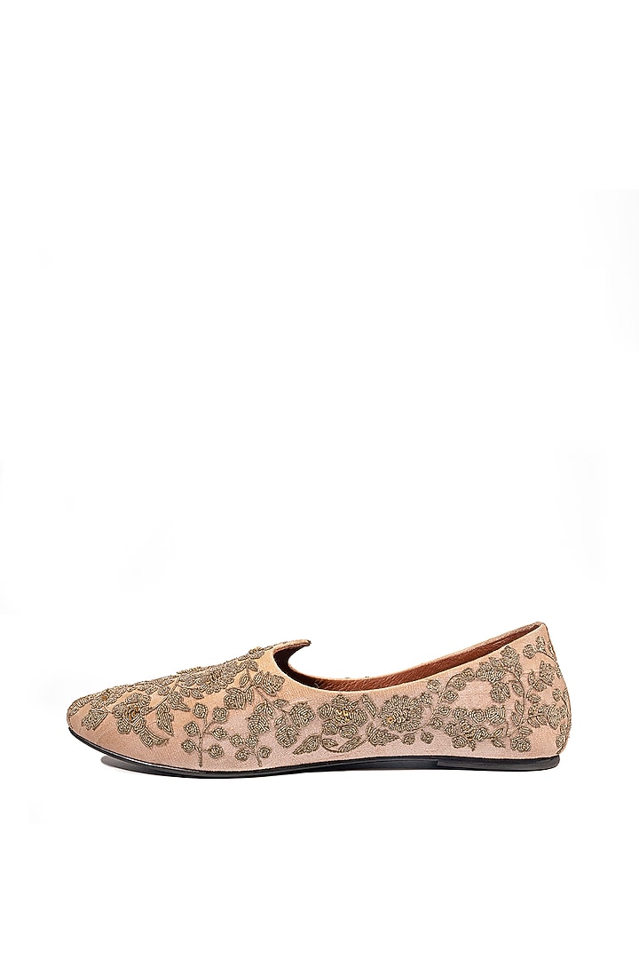 Blush Pink Silk Embroidered Mojris by ROHAN ARORA at Pernia's Pop Up Shop