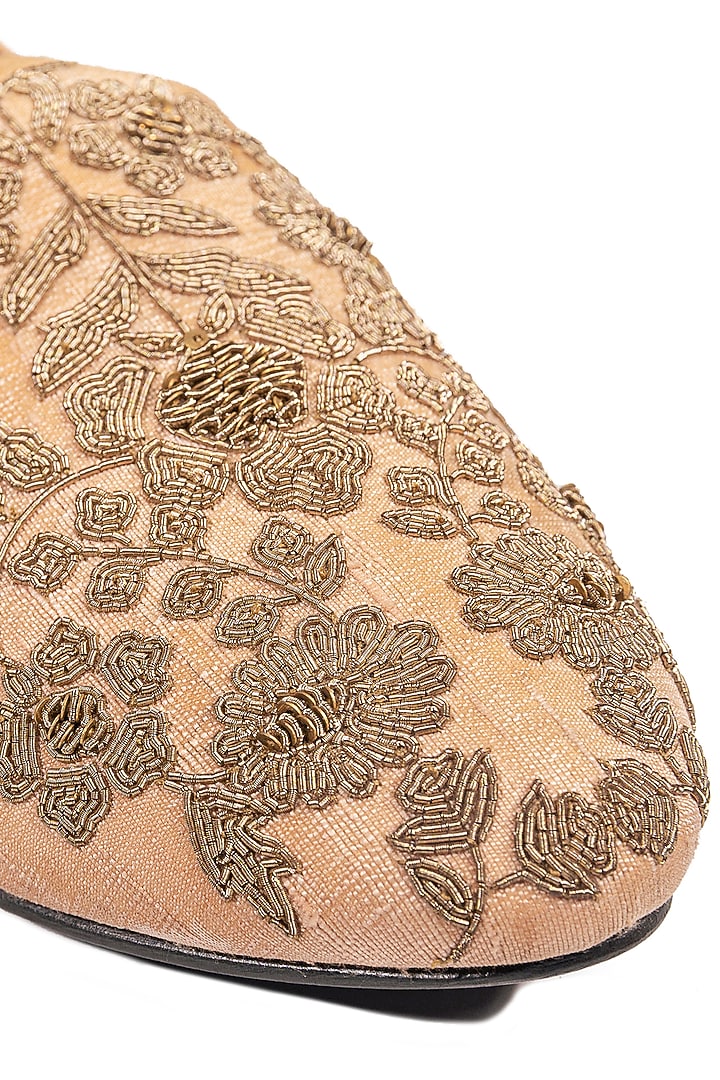 Blush Pink Silk Embroidered Mojris by ROHAN ARORA at Pernia's Pop Up Shop